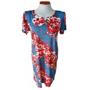Vestido Floral Azul y Rojo para Mujer