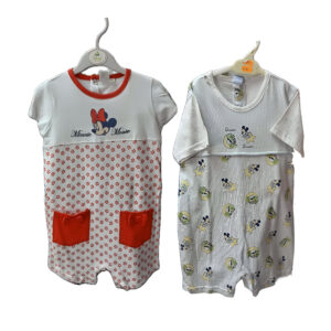 Set de 2 Monos de Bebé Mickey y Minnie – Azul y Rojo Claro en Algodón Suave