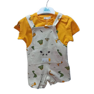 Conjunto de Bebé con Camiseta Naranja y Peto Estampado de Osito