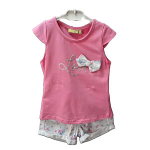 Conjunto Rosa para Niña – Camisa con Lazada y Shorts Estilosos para un Look Sofisticado
